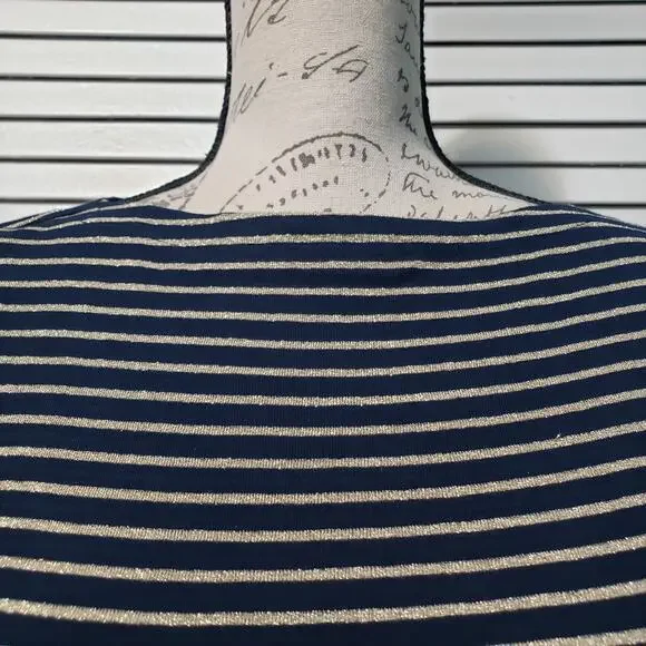 Ralph Lauren Short Sleeve Tee Women's Petite Small Black Gold Striped Knit Top - Picture 2 of 9